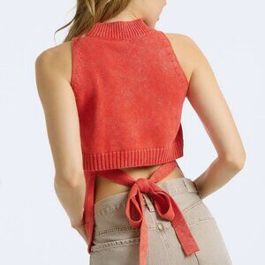 525‎ America Tie Back Mock Neck Knit Tank Chili Orange Vintage Wash NEW XS